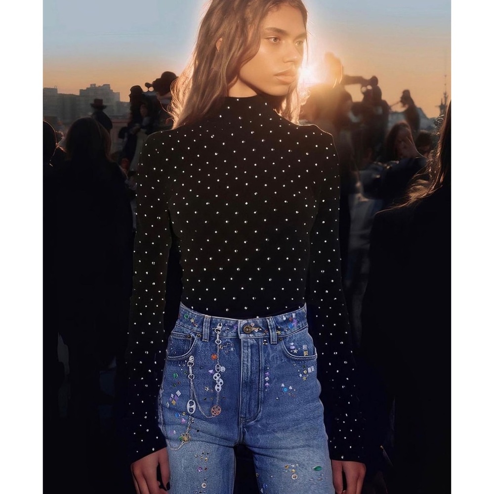 NWT Rabanne x HM Unisex Embellished Jersey Shirt in Black sz Small